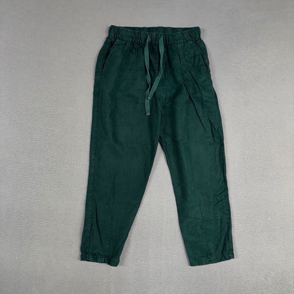 Zara Pants Womens XS Green Tapered Capri Drawstring Elastic Waist Linen Blend